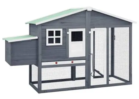 Coteț de păsări cu un cuibar, gri și alb, lemn masiv de brad - 1/5