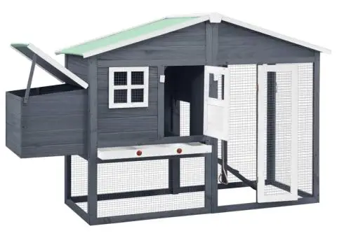 Coteț de păsări cu un cuibar, gri și alb, lemn masiv de brad - 2/5