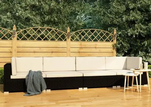 Set mobilier de grădină cu perne, 4 piese, negru, poliratan - 1/5