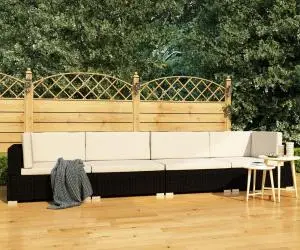 vidaXL Set mobilier de grădină cu perne, 4 piese, negru, poliratan