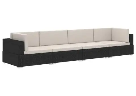 Set mobilier de grădină cu perne, 4 piese, negru, poliratan - 2/5
