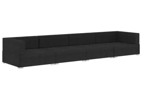 Set mobilier de grădină cu perne, 4 piese, negru, poliratan - 3/5