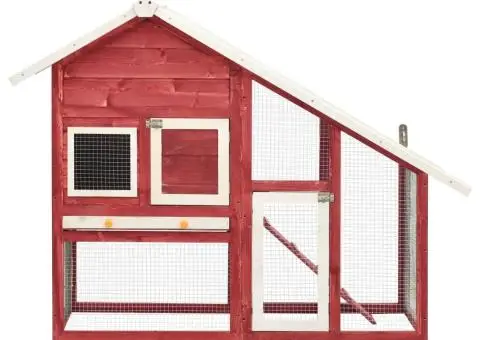 Cușcă iepuri, roșu/alb,140 x 63 x 120 cm, lemn masiv de brad - 2/5