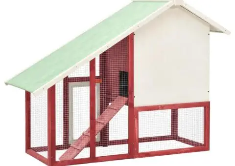 Cușcă iepuri, roșu/alb,140 x 63 x 120 cm, lemn masiv de brad - 4/5