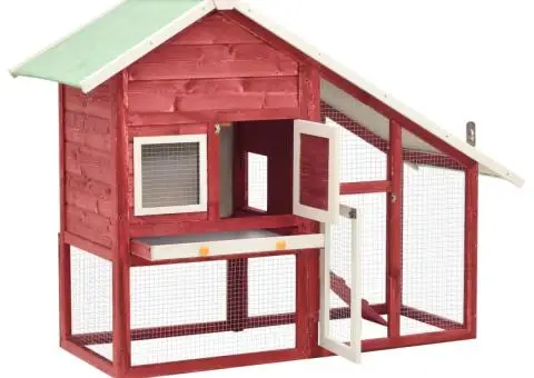 Cușcă iepuri, roșu/alb,140 x 63 x 120 cm, lemn masiv de brad - 5/5