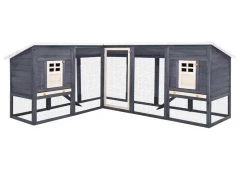 Cușcă iepuri exterior, spațiu de joacă, gri/alb, lemn de brad - 1/5