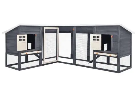 Cușcă iepuri exterior, spațiu de joacă, gri/alb, lemn de brad - 2/5