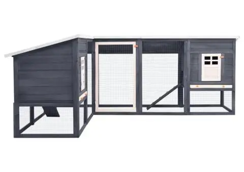 Cușcă iepuri exterior, spațiu de joacă, gri/alb, lemn de brad - 3/5