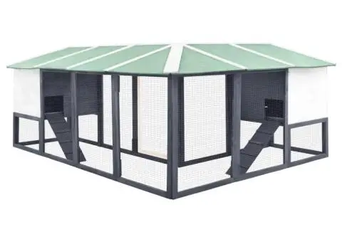 Cușcă iepuri exterior, spațiu de joacă, gri/alb, lemn de brad - 4/5