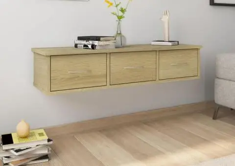 Dulap de perete cu sertare, stejar Sonoma, 88x26x18,5 cm - 1/5