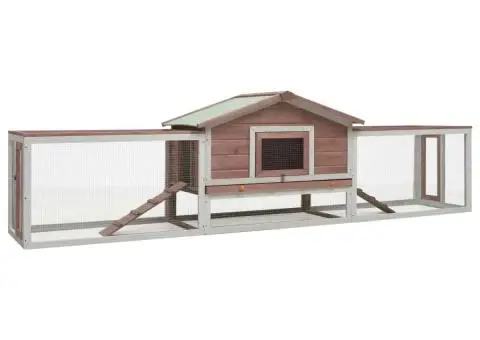 Cușcă iepuri, cafeniu, 310x70x87 cm, lemn masiv de pin & brad - 1/5