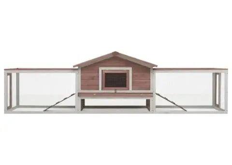 Cușcă iepuri, cafeniu, 310x70x87 cm, lemn masiv de pin & brad - 3/5