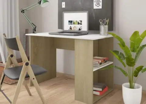 Birou, alb și stejar sonoma, 110 x 60 x 73 cm, PAL - 1/5