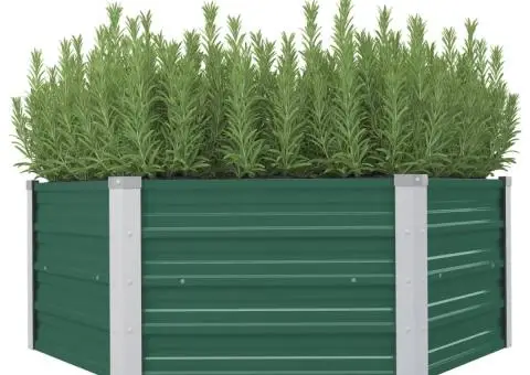 Strat înălțat de grădină, verde, 129x129x46 cm, oțel galvanizat - 1/5