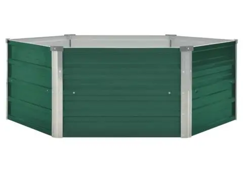 Strat înălțat de grădină, verde, 129x129x46 cm, oțel galvanizat - 2/5