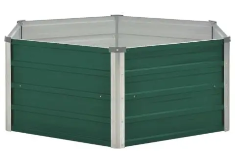 Strat înălțat de grădină, verde, 129x129x46 cm, oțel galvanizat - 3/5