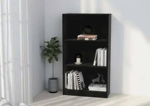 Bibliotecă cu 3 rafturi, negru, 60x24x109 cm, lemn compozit - 1/5