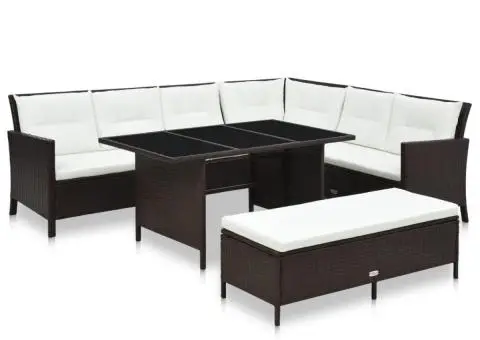 Set mobilier de grădină cu perne, 3 piese, maro, poliratan - 1/5