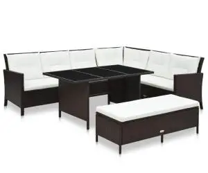 vidaXL Set mobilier de grădină cu perne, 3 piese, maro, poliratan