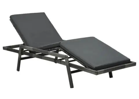 Șezlong de plajă cu pernă, gri, poliratan - 1/5