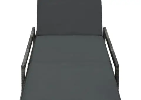 Șezlong de plajă cu pernă, gri, poliratan - 2/5