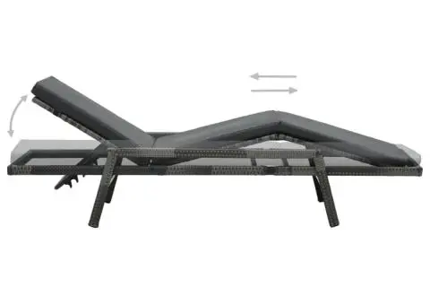 Șezlong de plajă cu pernă, gri, poliratan - 3/5