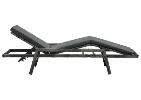 Șezlong de plajă cu pernă, gri, poliratan - 4/5