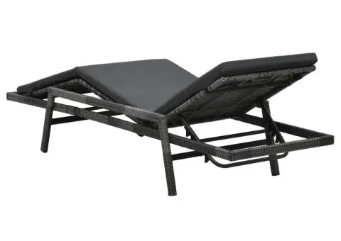Șezlong de plajă cu pernă, gri, poliratan - 5/5
