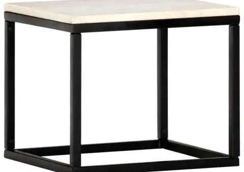 Măsuță cafea, alb, 40x40x35 cm, piatră naturală, aspect marmură - 1/5