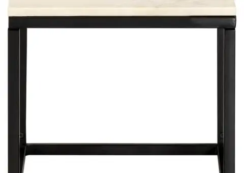 Măsuță cafea, alb, 40x40x35 cm, piatră naturală, aspect marmură - 2/5