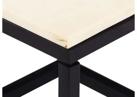 Măsuță cafea, alb, 40x40x35 cm, piatră naturală, aspect marmură - 3/5