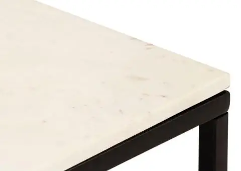 Măsuță cafea, alb, 40x40x35 cm, piatră naturală, aspect marmură - 4/5