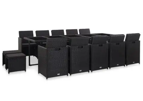 Set mobilier de exterior cu perne, 15 piese, negru, poliratan - 1/5