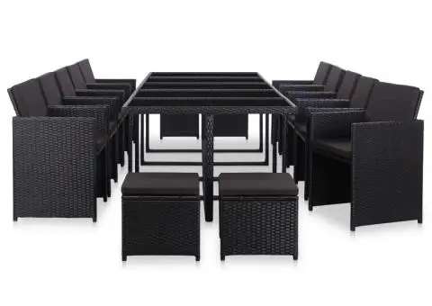 Set mobilier de exterior cu perne, 15 piese, negru, poliratan - 3/5