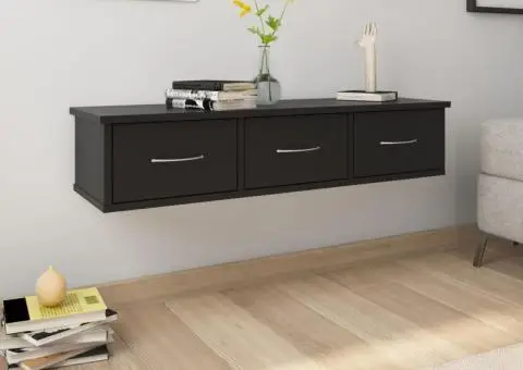 Dulap de perete cu sertare, negru 88x26x18,5 cm lemn prelucrat - 1/5