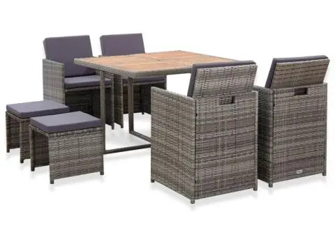 Set mobilier de exterior 9 piese antracit poliratan și acacia - 1/5
