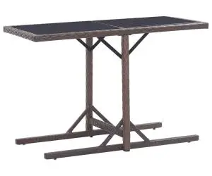 vidaXL Masă de grădină, maro, 110 x 53 x 72 cm, sticlă și poliratan