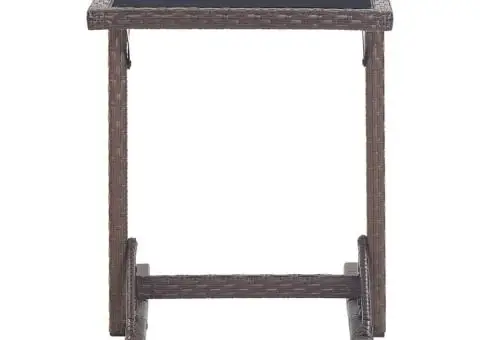 Masă de grădină, maro, 110 x 53 x 72 cm, sticlă și poliratan - 3/5