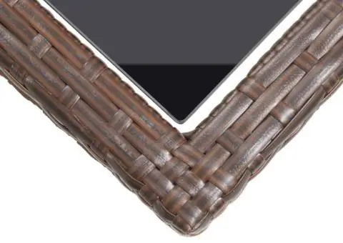 Masă de grădină, maro, 110 x 53 x 72 cm, sticlă și poliratan - 5/5