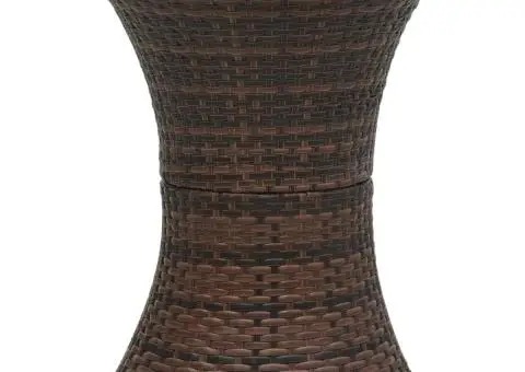 Masă laterală de grădină în formă de tambur, maro, poliratan - 2/4