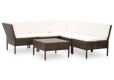 Set mobilier de grădină cu perne, 6 piese, maro, poliratan - 1/5