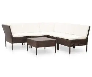 vidaXL Set mobilier de grădină cu perne, 6 piese, maro, poliratan