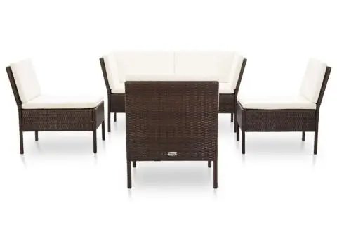 Set mobilier de grădină cu perne, 6 piese, maro, poliratan - 2/5