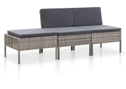 Set mobilier de grădină cu perne, 3 piese, gri, poliratan - 1/5
