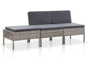 vidaXL Set mobilier de grădină cu perne, 3 piese, gri, poliratan