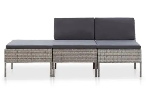 Set mobilier de grădină cu perne, 3 piese, gri, poliratan - 2/5