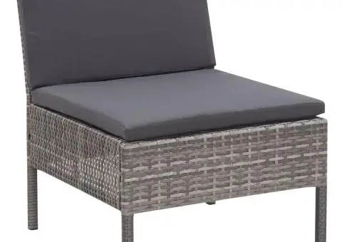 Set mobilier de grădină cu perne, 3 piese, gri, poliratan - 4/5