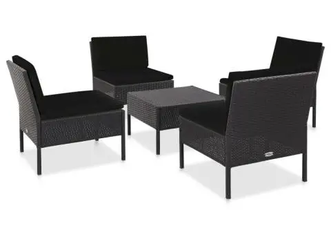 Set mobilier de grădină cu perne, 5 piese, negru, poliratan - 1/5