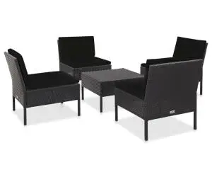 vidaXL Set mobilier de grădină cu perne, 5 piese, negru, poliratan