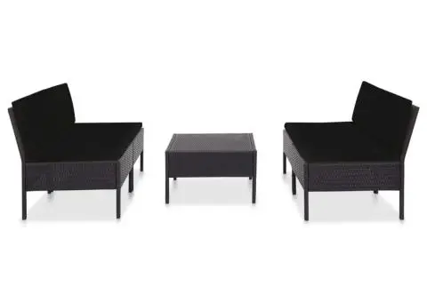 Set mobilier de grădină cu perne, 5 piese, negru, poliratan - 2/5